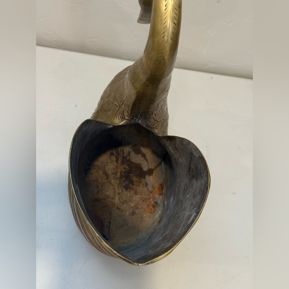Vintage Solid Brass 10 inch Swan Showpiece Planter natural patina - Picture 7 of 12